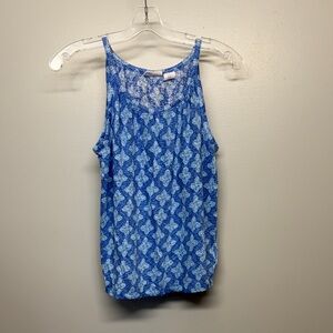 Sigrid Olsen 100% Linen Blue Printed Sleeveless Tank